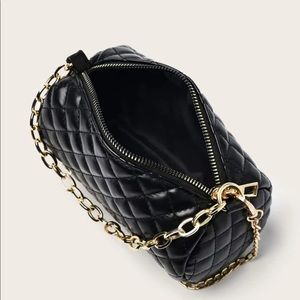 Black quilted Boston bag with gold chain